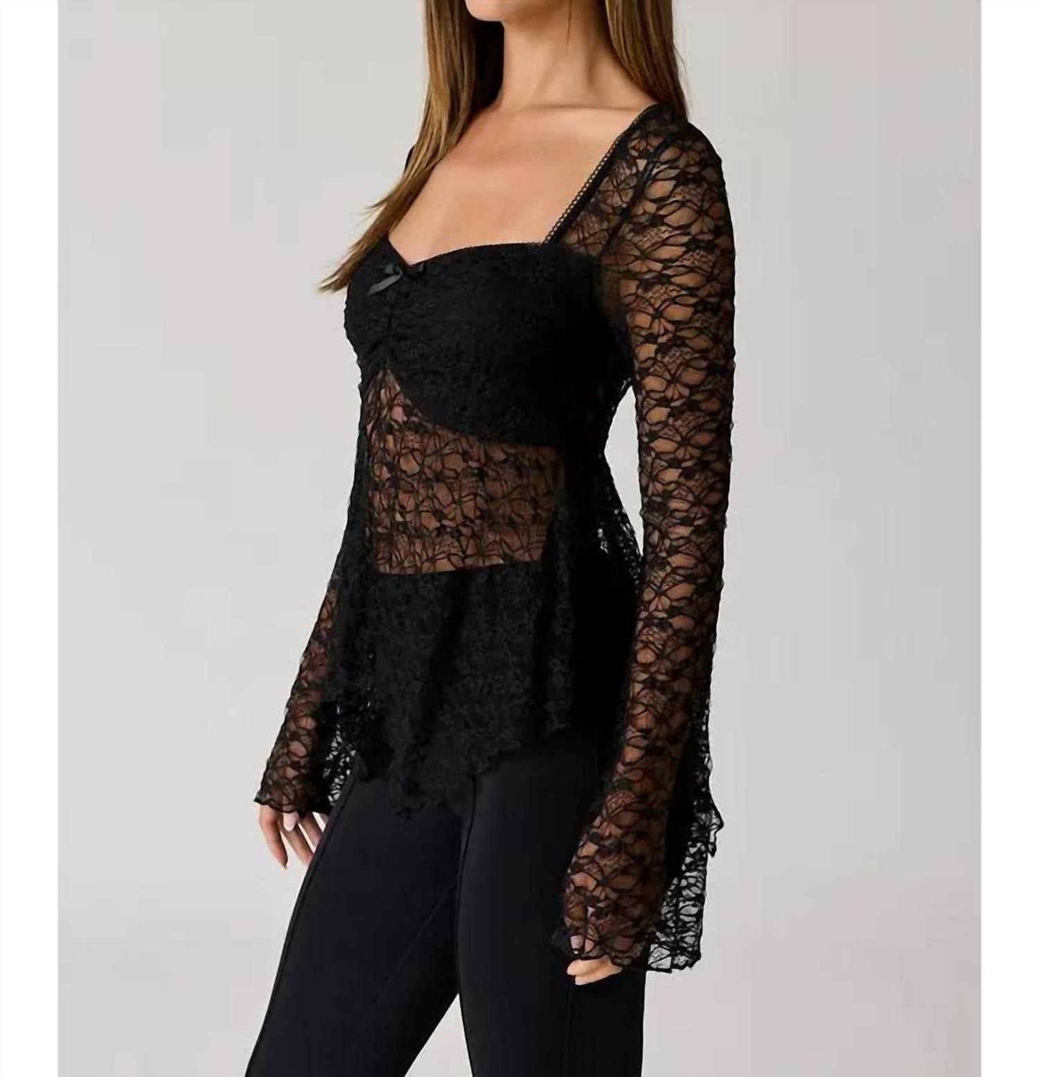 PAPERMOON Juliette Lace Top in black - women's long sleeve top - alternate view