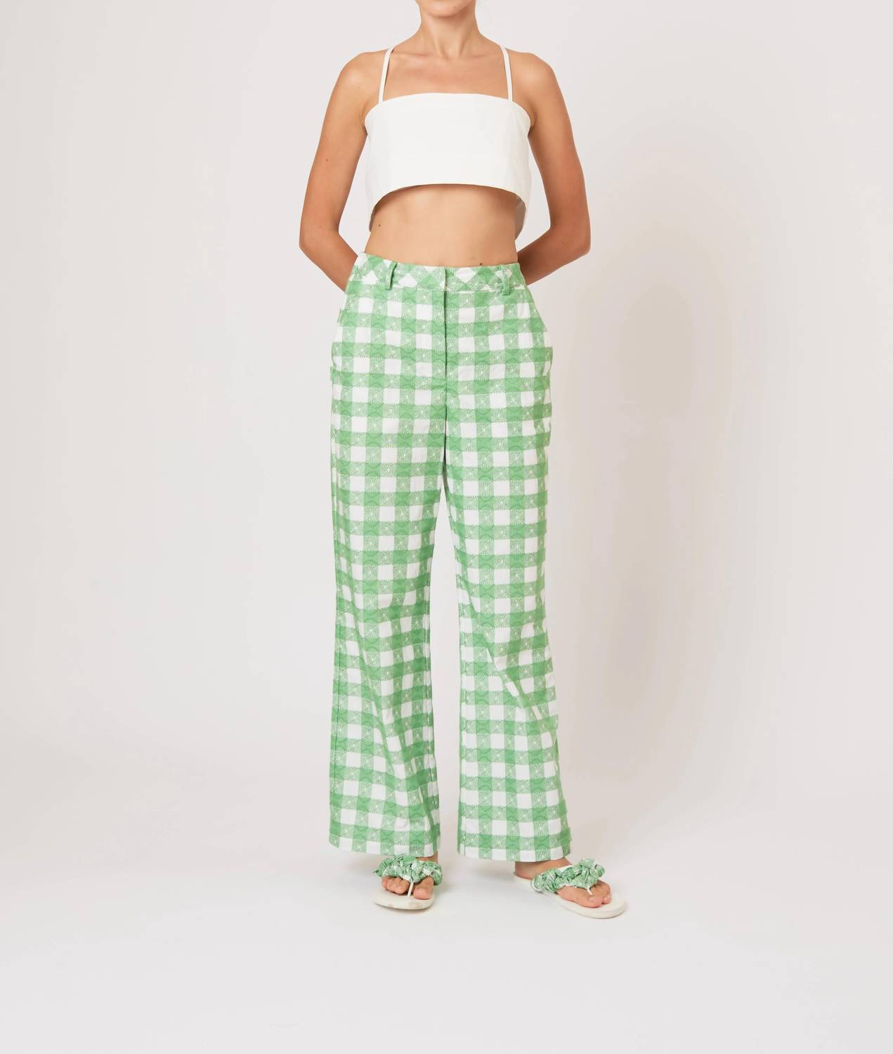 Rosie Assoulin - Easy Does It Picnic Embroidered Gingham Pant
