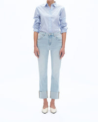 Bayeas - High Rise Straight Leg Jeans With Rolled Hem