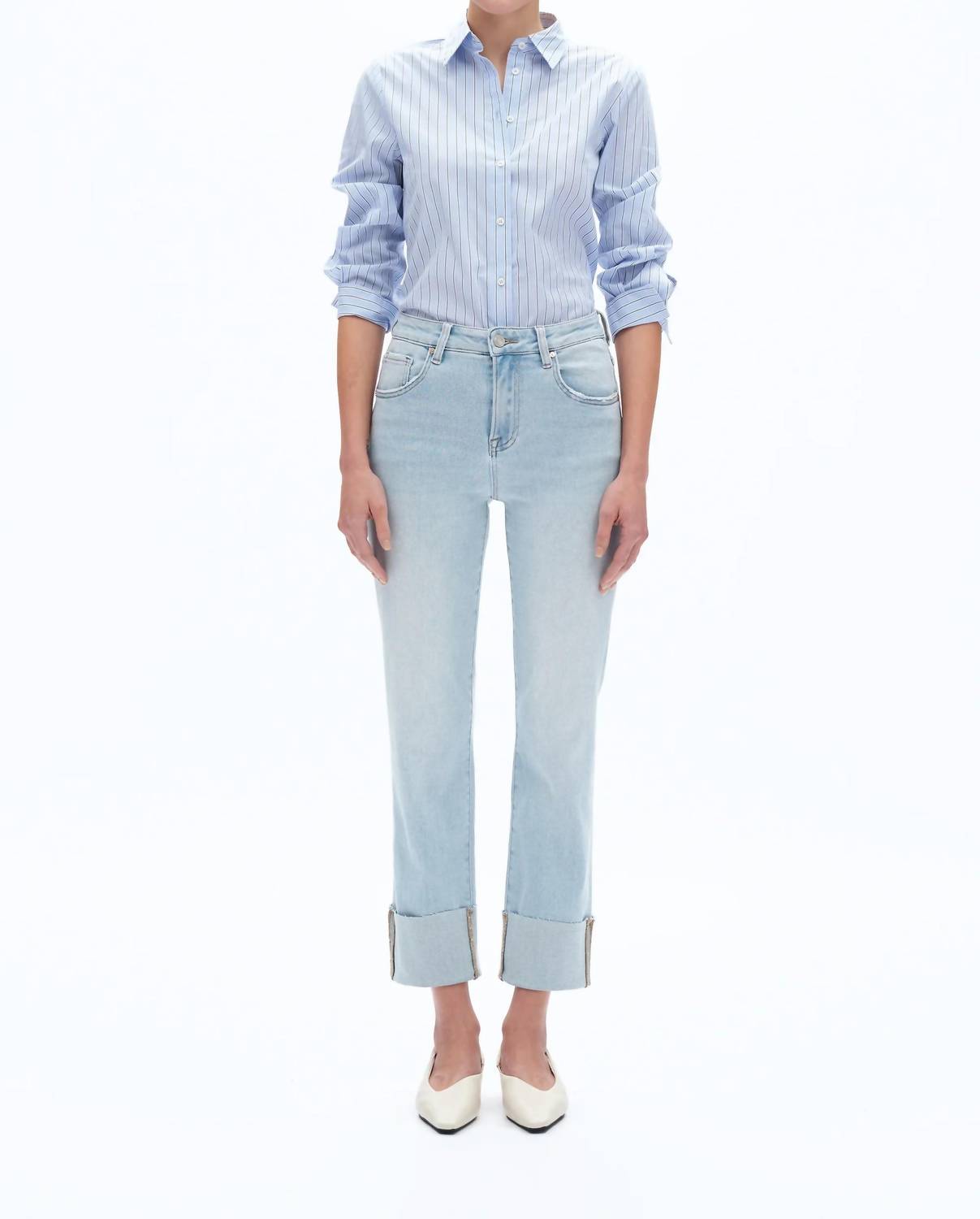 Bayeas - High Rise Straight Leg Jeans With Rolled Hem