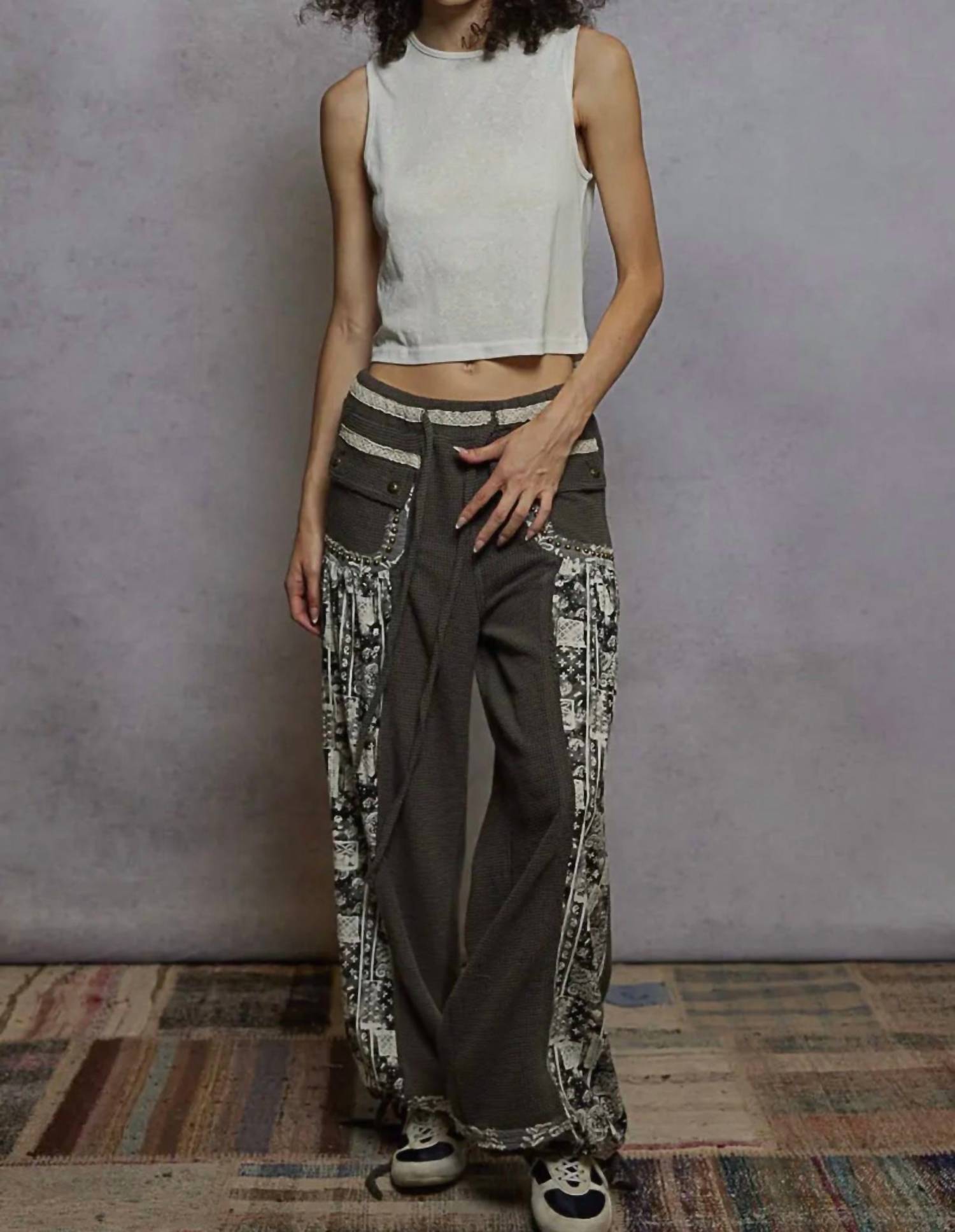 Pol - Printed Contrast Stud Joggers