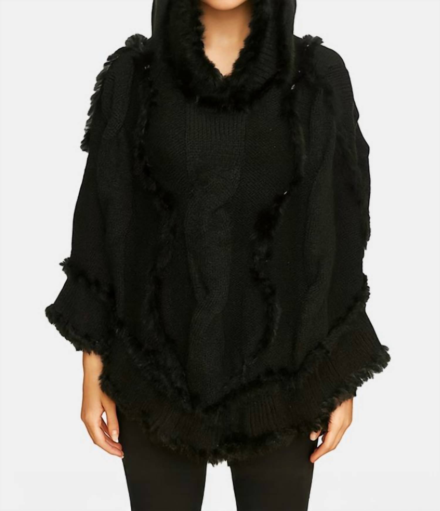 Wona Trading - Cable Fur Poncho Hoodie