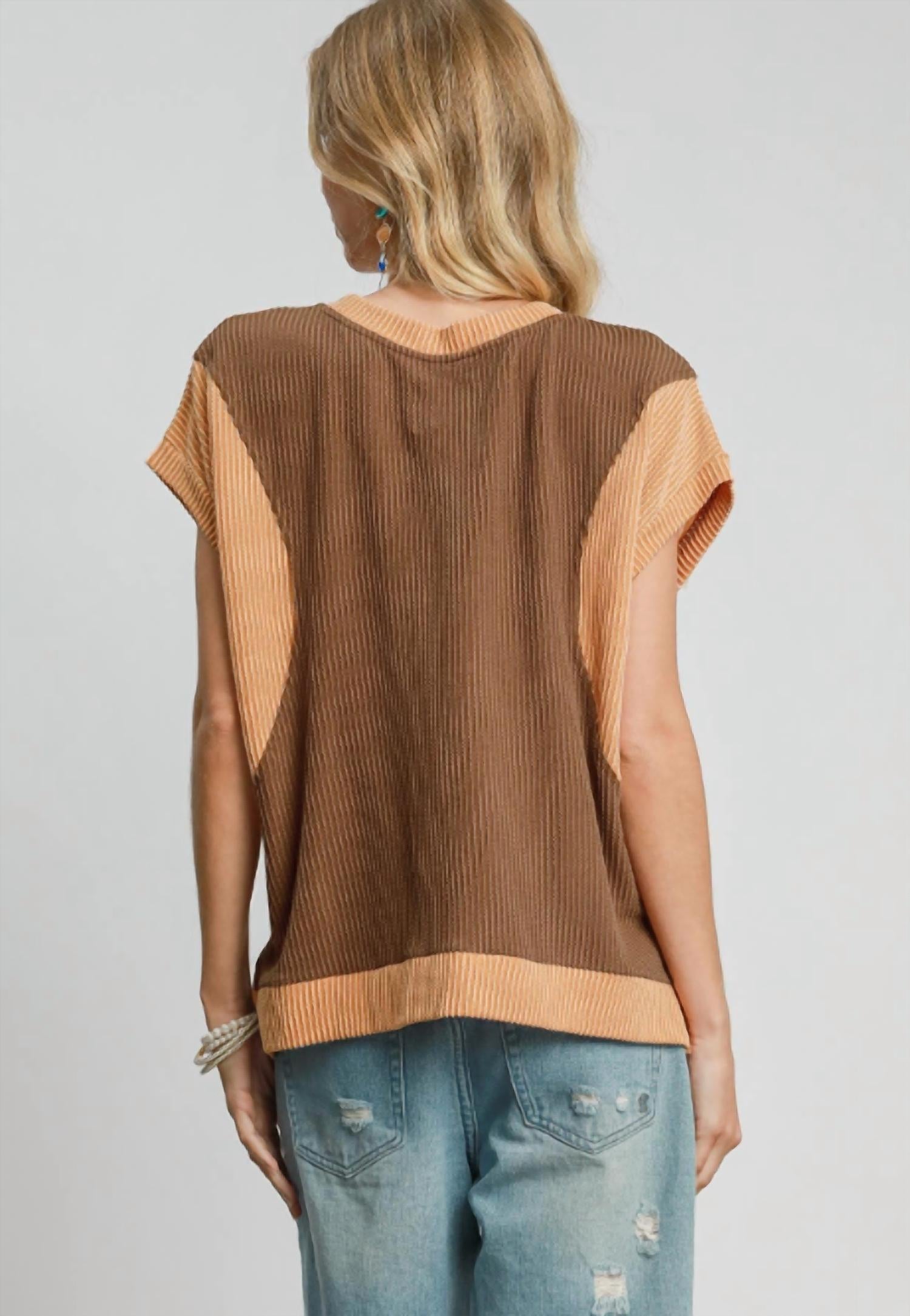 Umgee - Raised Rib Color Block Top