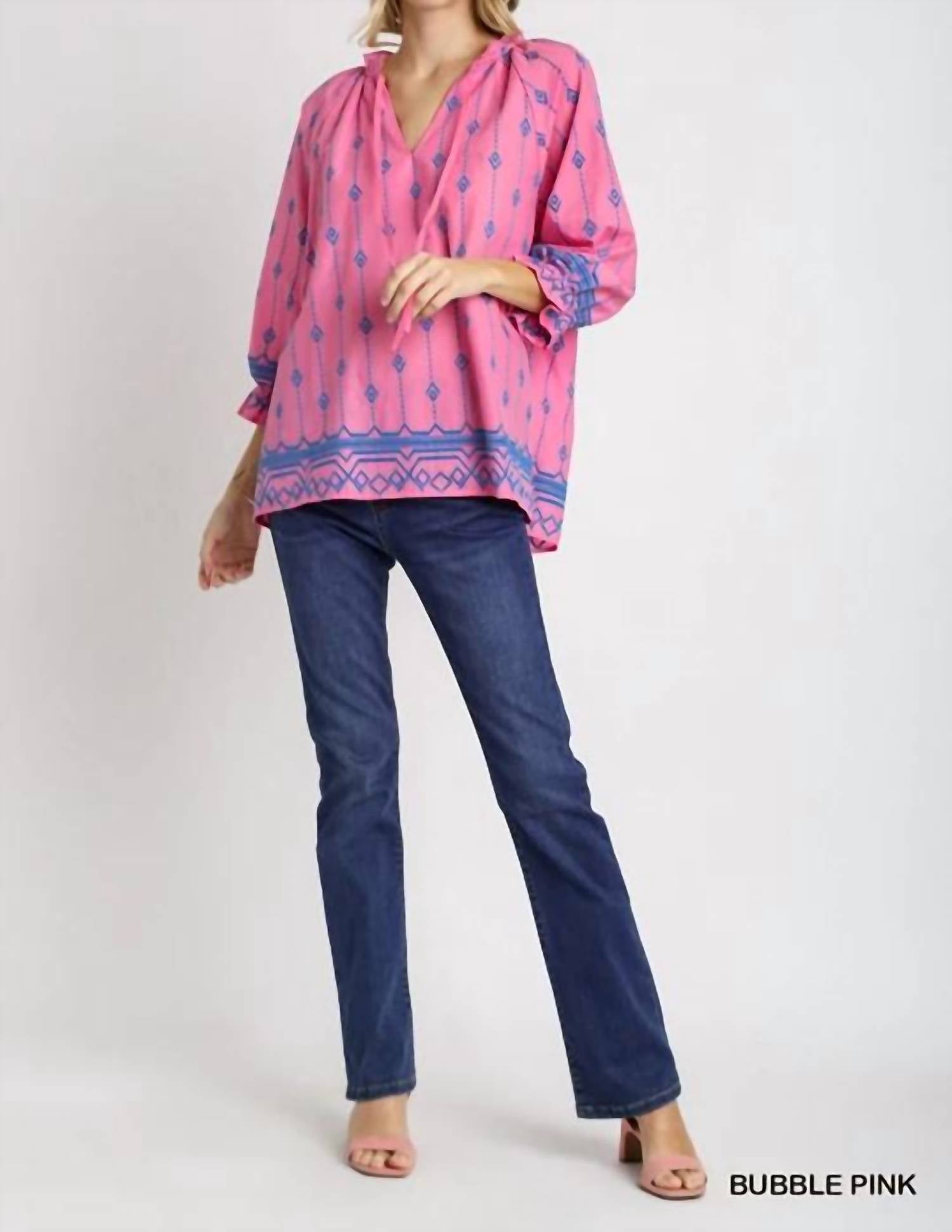 Umgee - 3/4 Sleeve Embroidery Ruffle Top