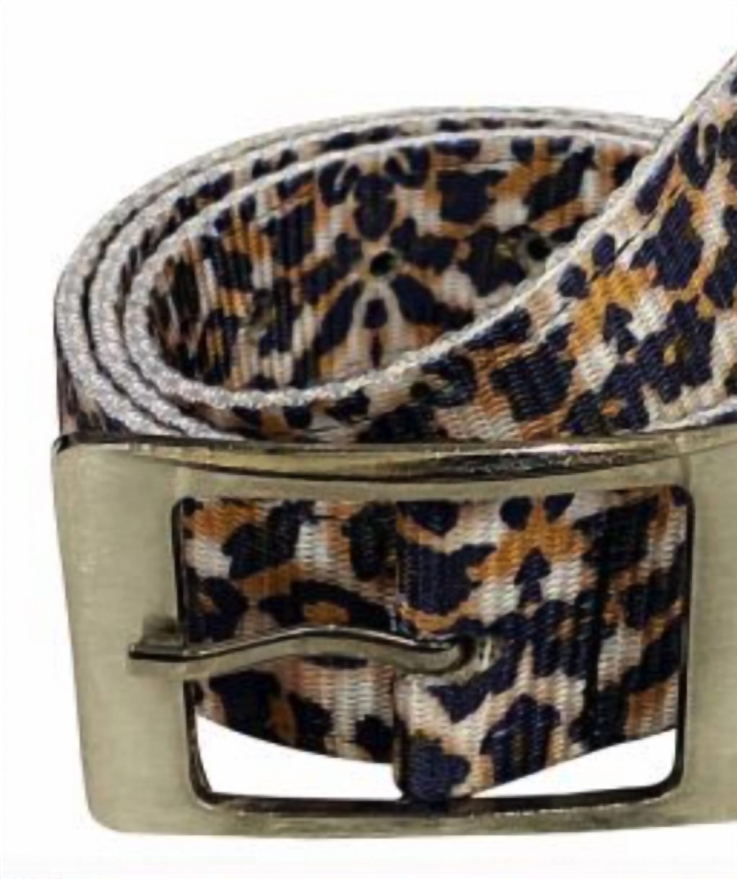 Showman Women's Nylon Pre Punched Holes Belt in leopard - women's accessory - detail view