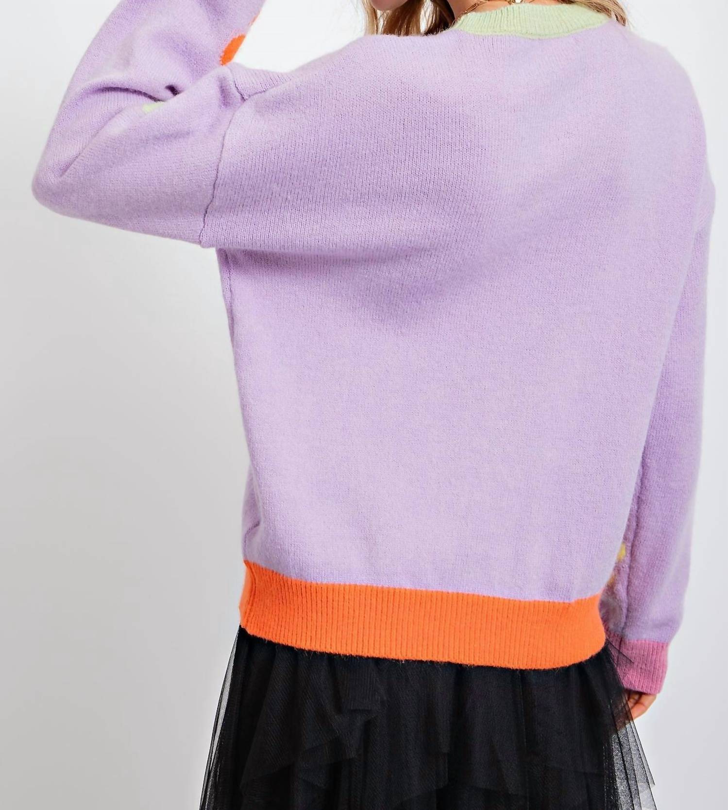 Easel - Daisy Patterned Knit Sweater Top