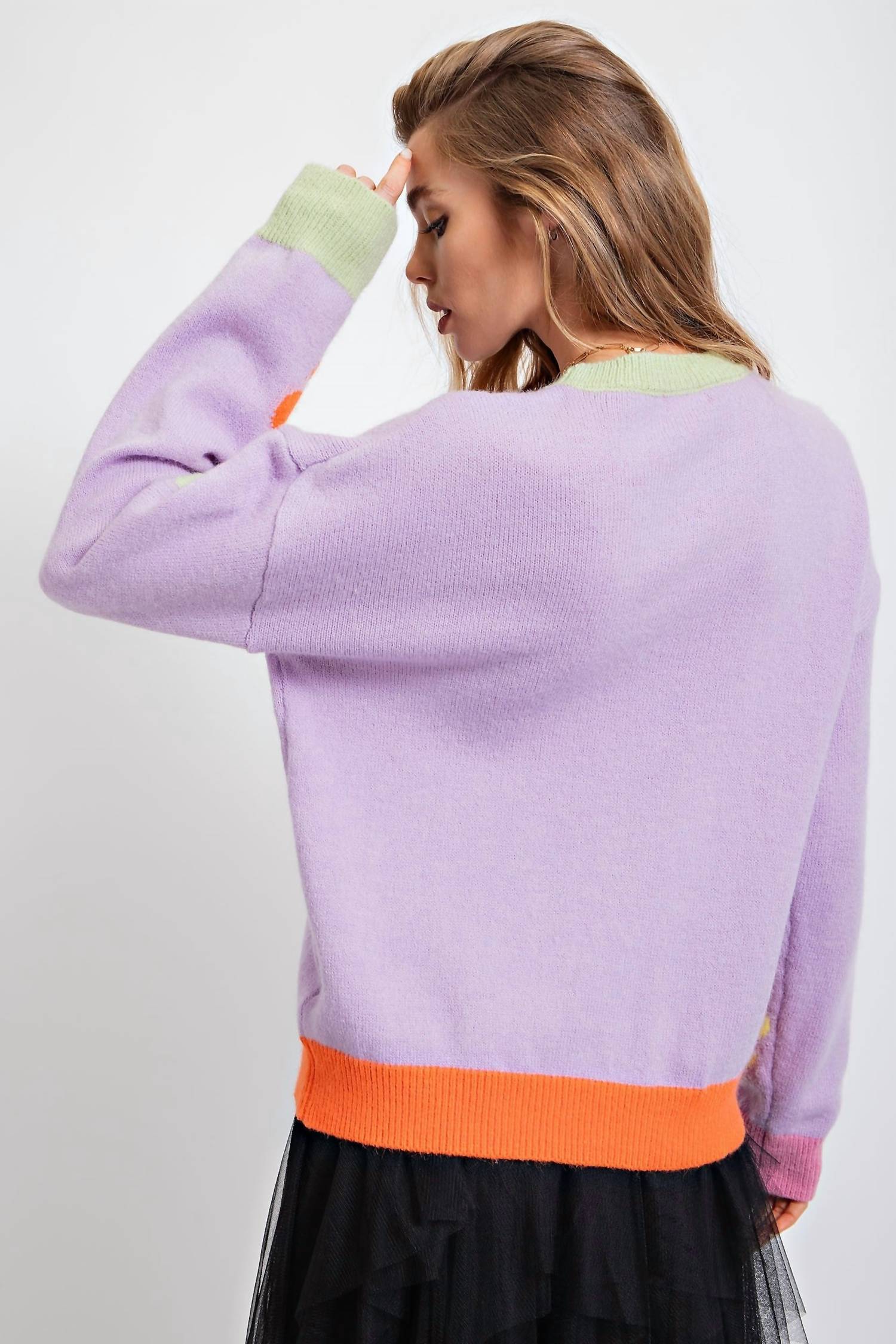 Easel - Daisy Patterned Knit Sweater Top