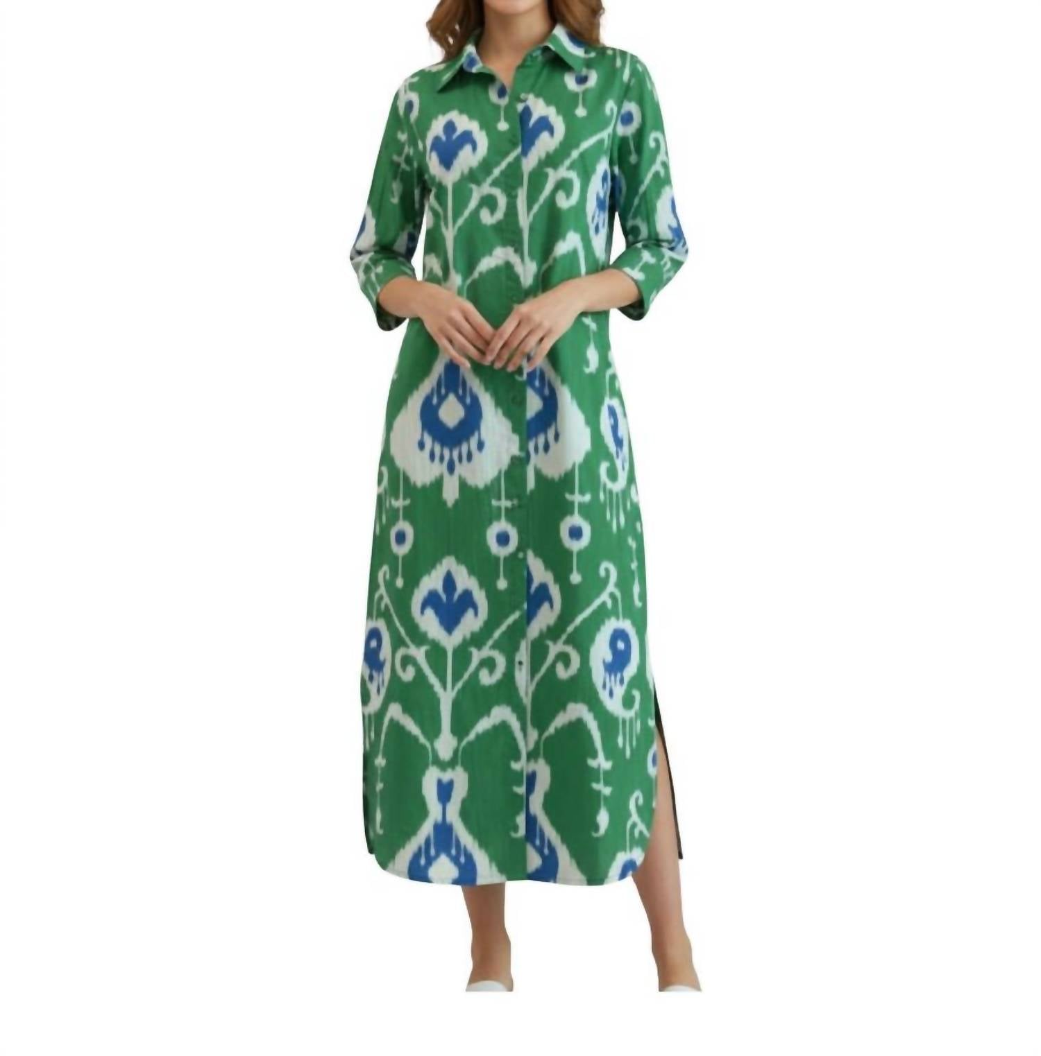 Fitzroy & Willa Sullivan Ikat Maxi Dress in green - women's dress
