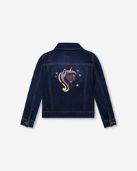 Deux par Deux Girl's Dariana Jacket in navy denim - kids' jacket - detail view