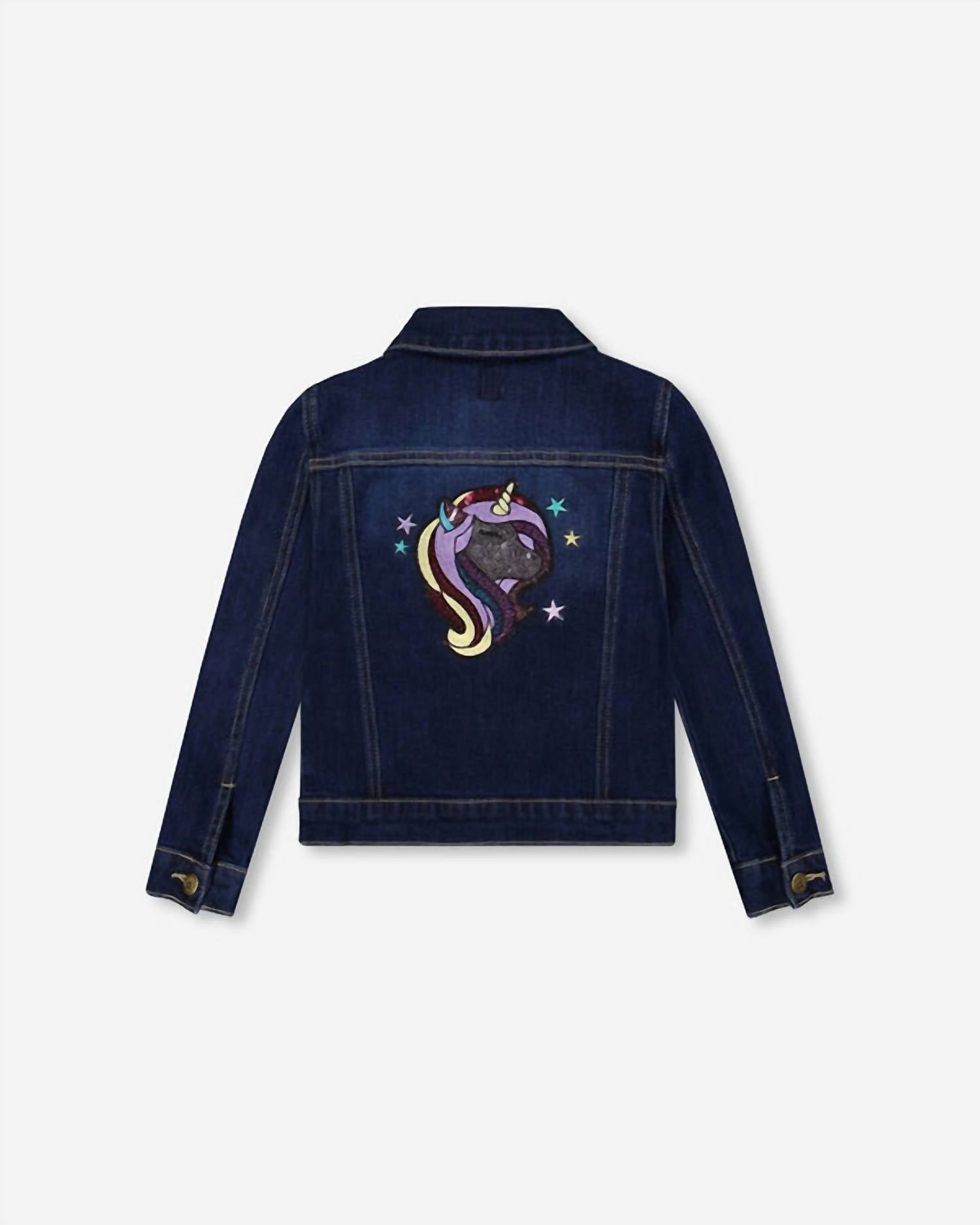 Deux par Deux Girl's Dariana Jacket in navy denim - kids' jacket - detail view