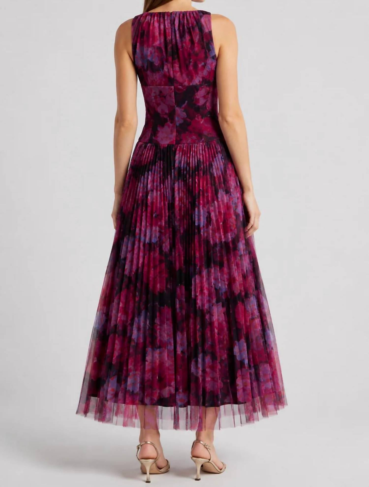 Hutch - Eliana Floral Pleated Tulle Gown Maxi Dress