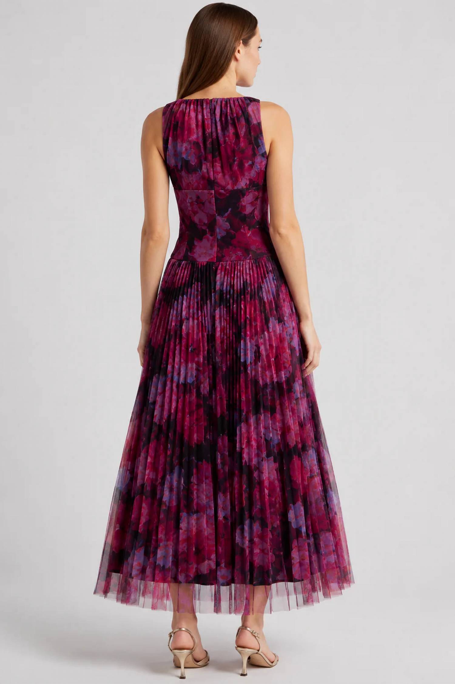 Hutch - Eliana Floral Pleated Tulle Gown Maxi Dress