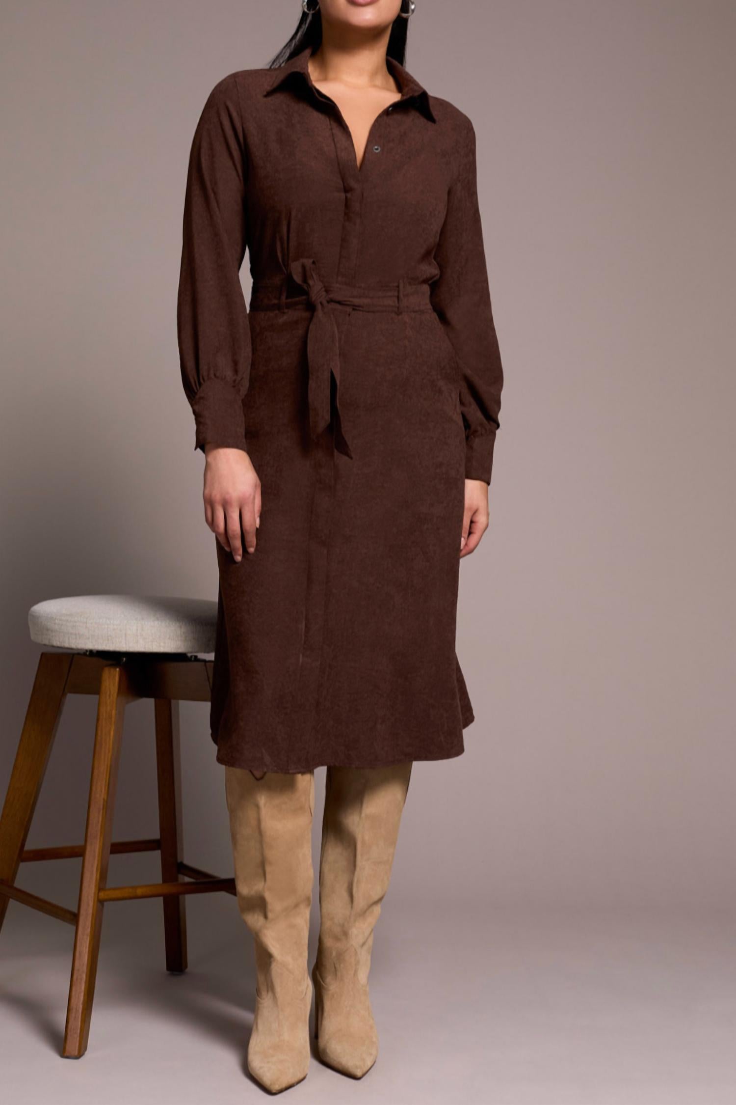 Tribal - Long Sleeve Midi Shirt Dress