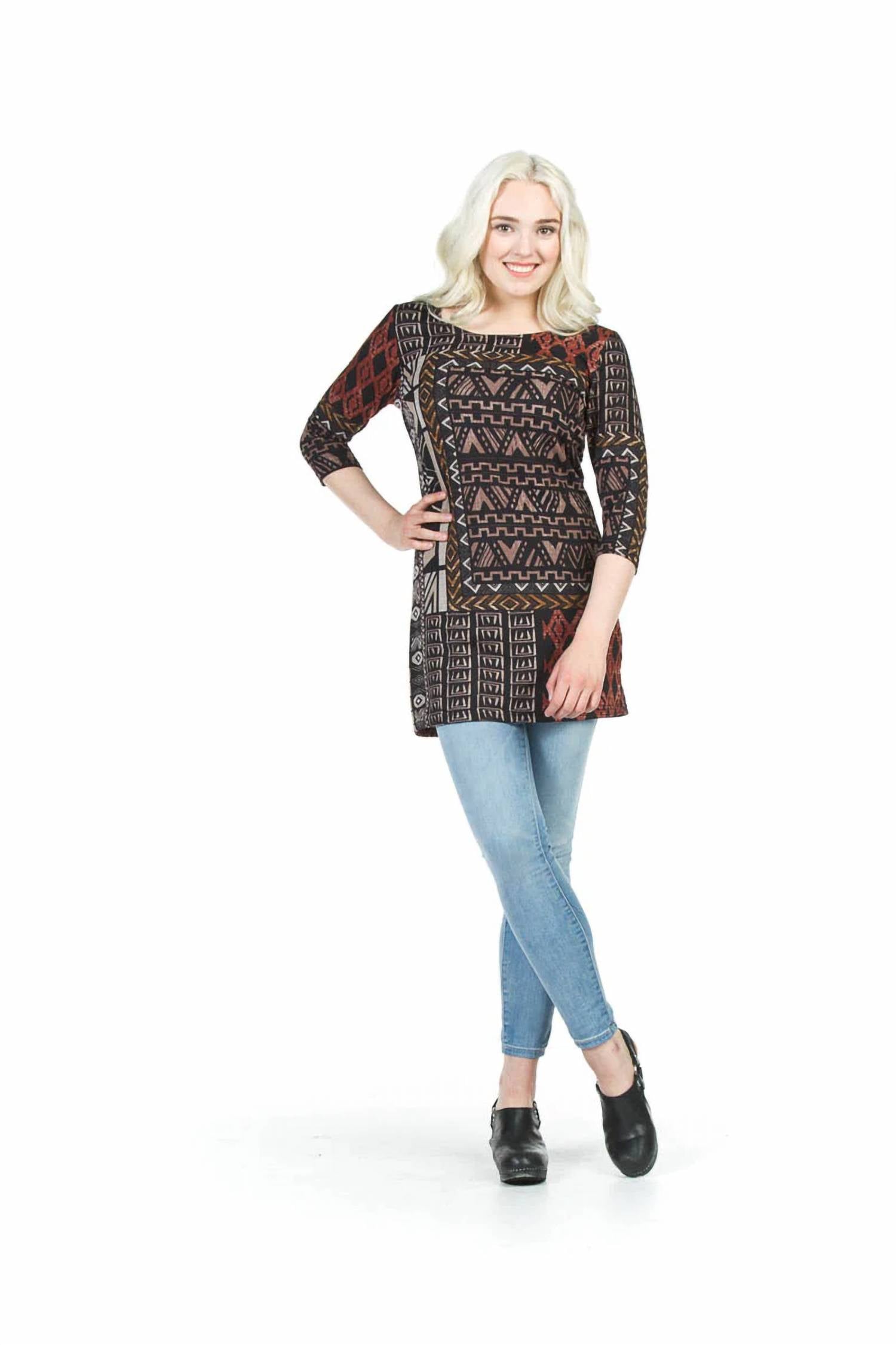 Papillon - Global Patch Print 3/4 Sleeve Sweater Dress