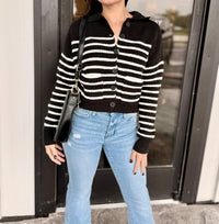 ee:some Collared Sweater Cardigan in black white - women's cardigan