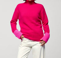 From Future Contrast Cuff Turtleneck Sweater in raspberry pink - women's sweater