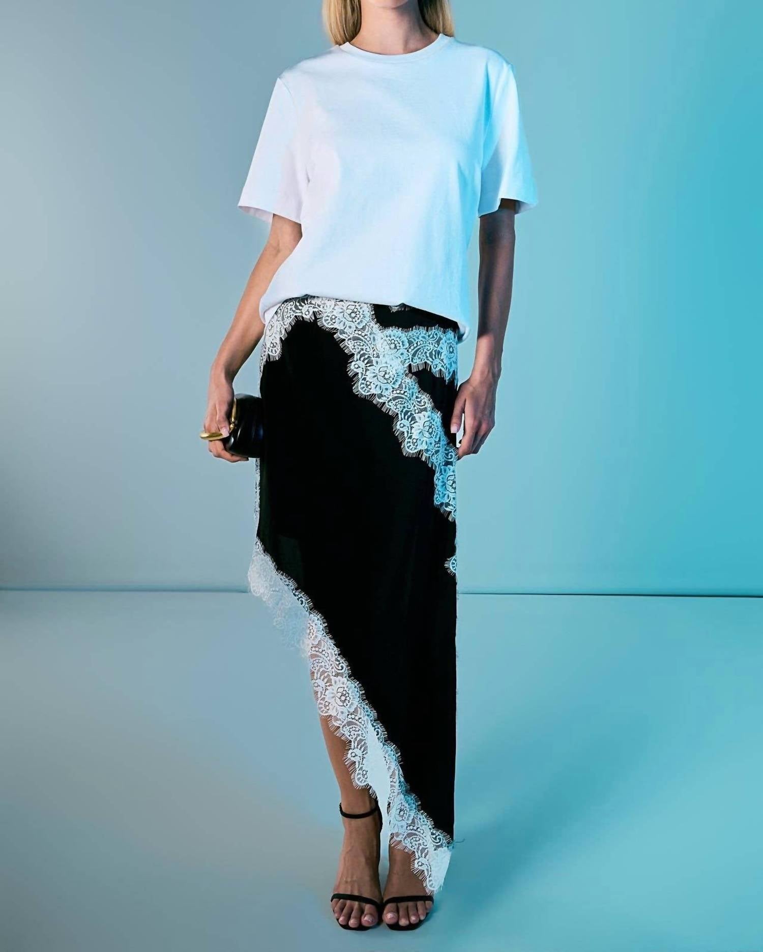Endless Rose - Asymmetrical Lace Trim Midi Skirt