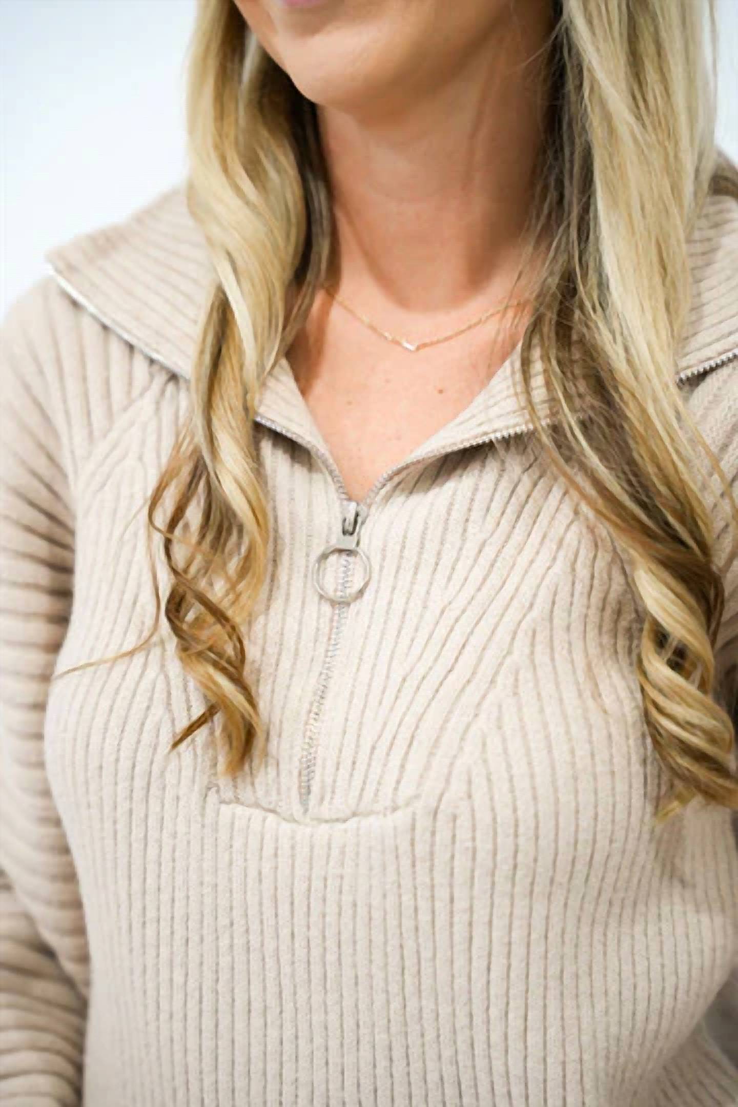 So Me - Half Zip Balloon Sleeve Sweater