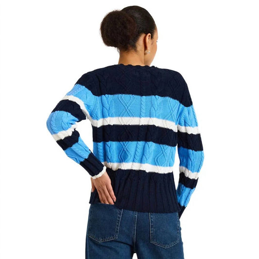 Brodie Cashmere - Cable Stripe Crewneck Sweater