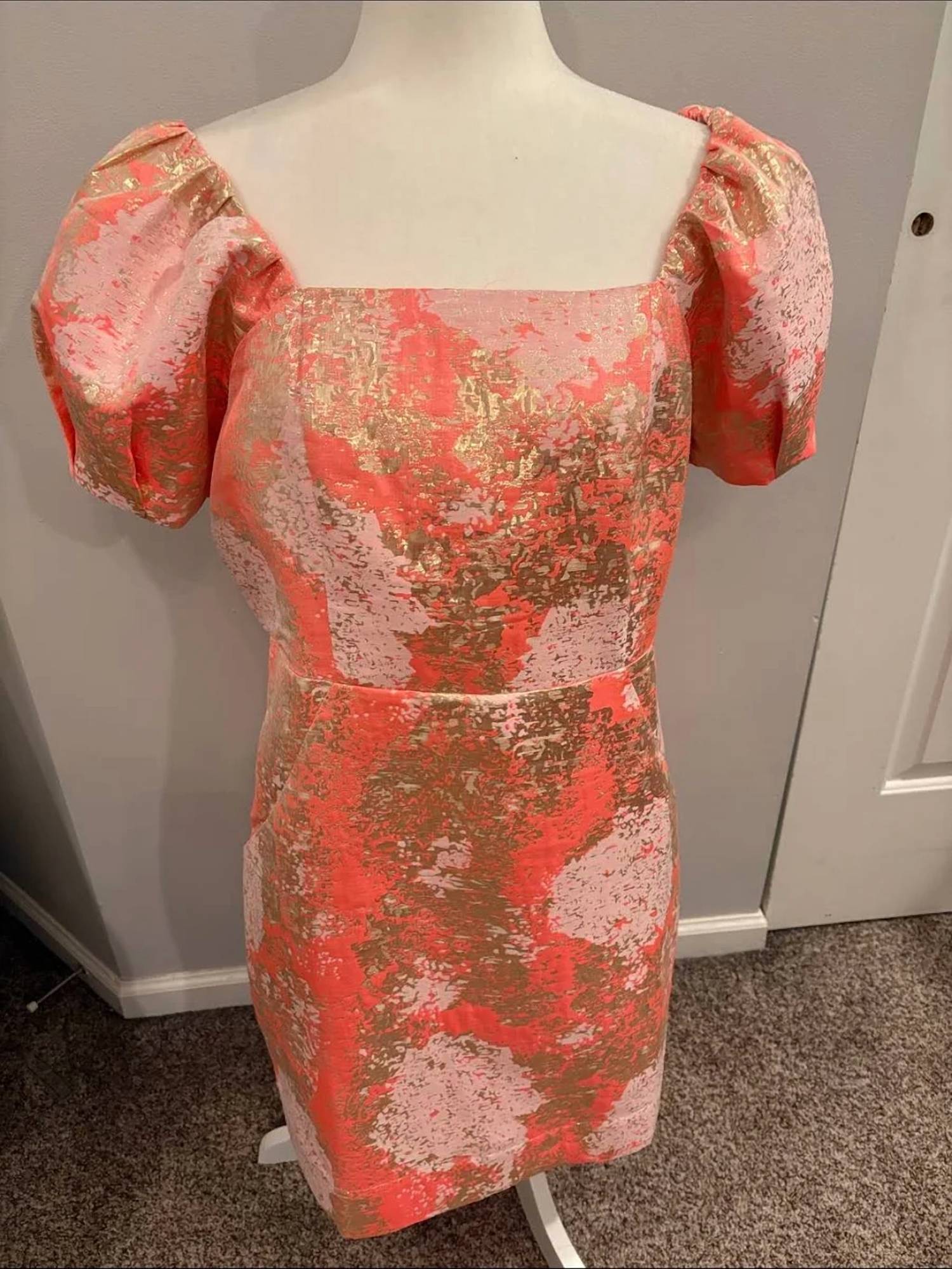 Jade Women's Metallic Puff Sleeve Dress in gold coral - women's dress