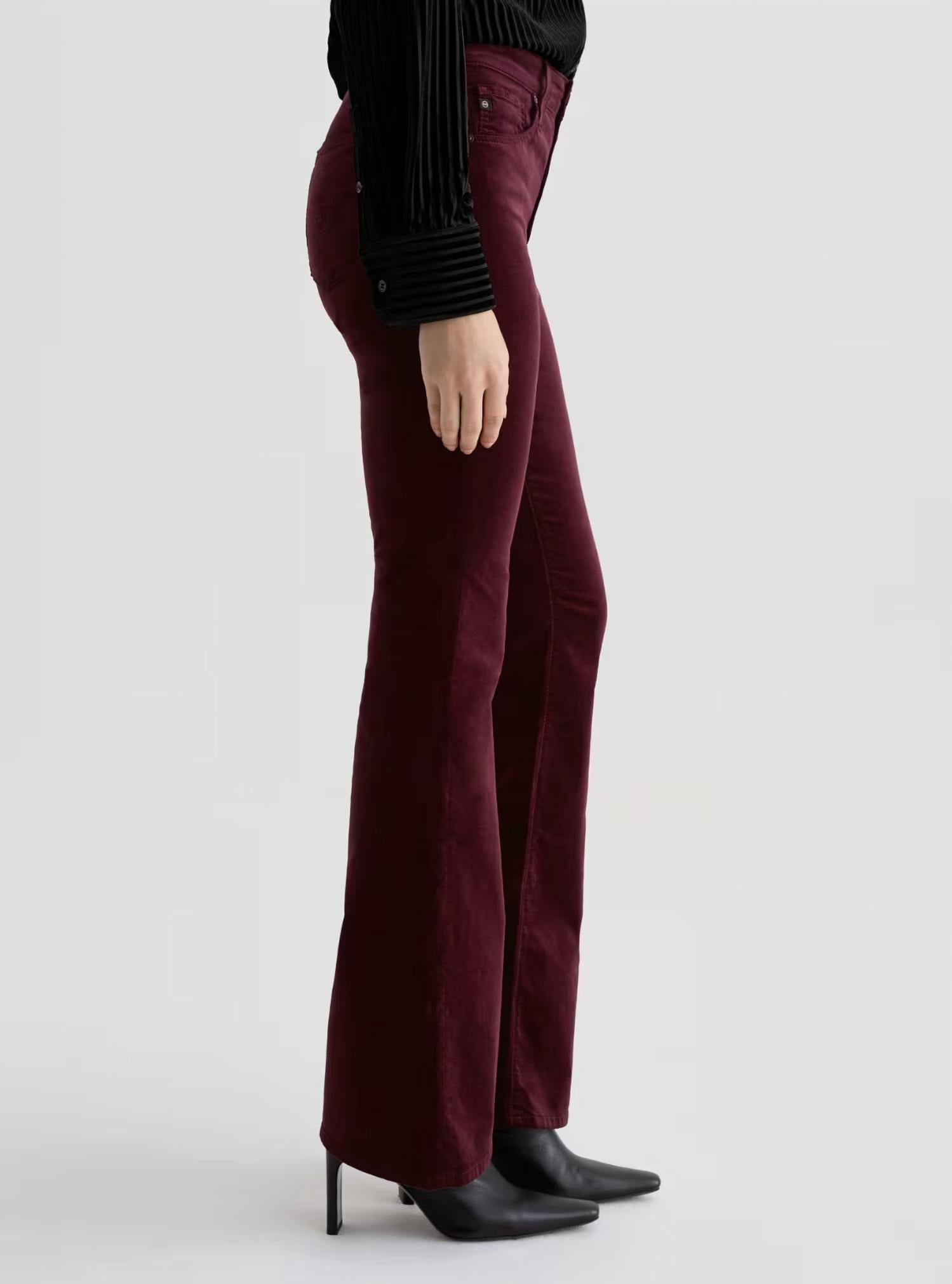 AG Jeans Farrah Mid Rise Boot Velvet Jeans in winery - women's jeans - alternate view