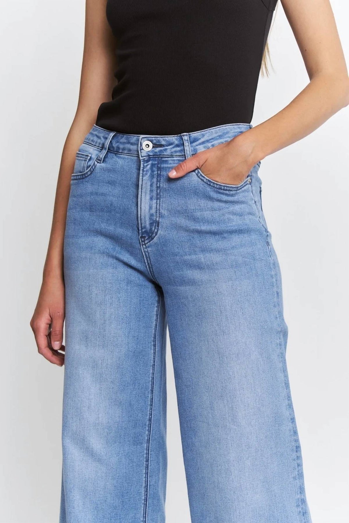Mica Denim - High Rise Wide Leg Trouser Hem Jeans