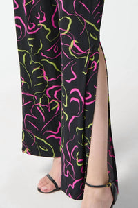 Joseph Ribkoff - Abstract Print Side Slit Pull On Wide Leg Pants