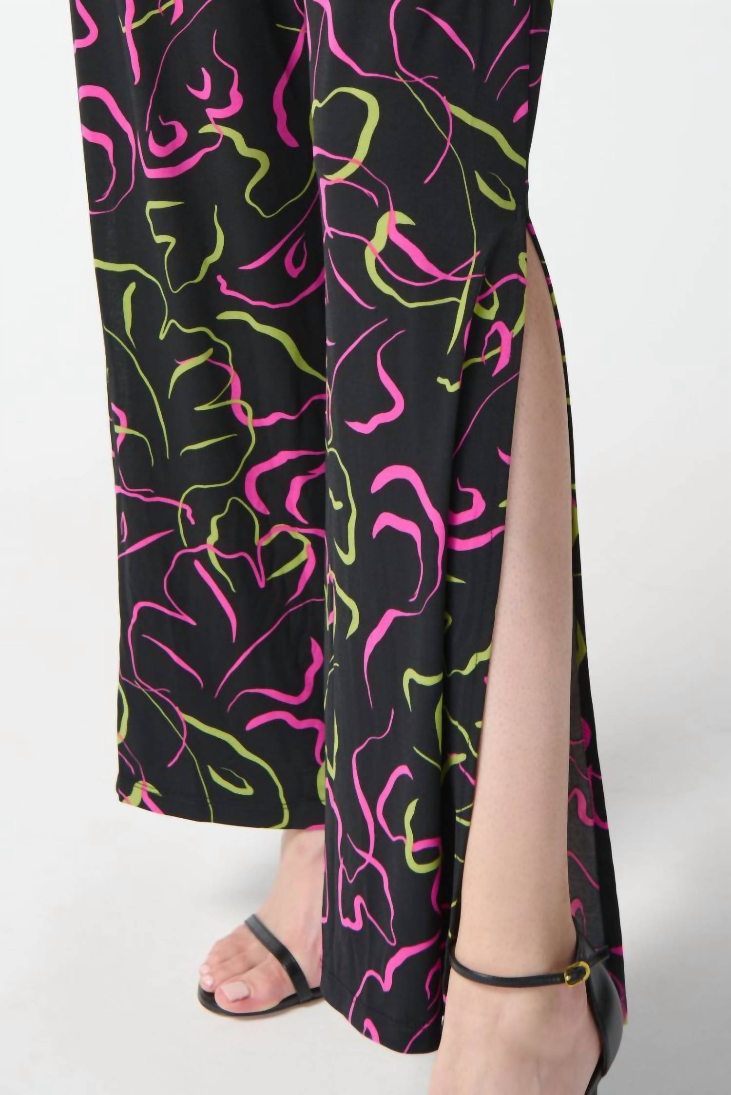 Joseph Ribkoff - Abstract Print Side Slit Pull On Wide Leg Pants