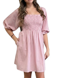Bibi - Square-neck Smocked Stripe Dress