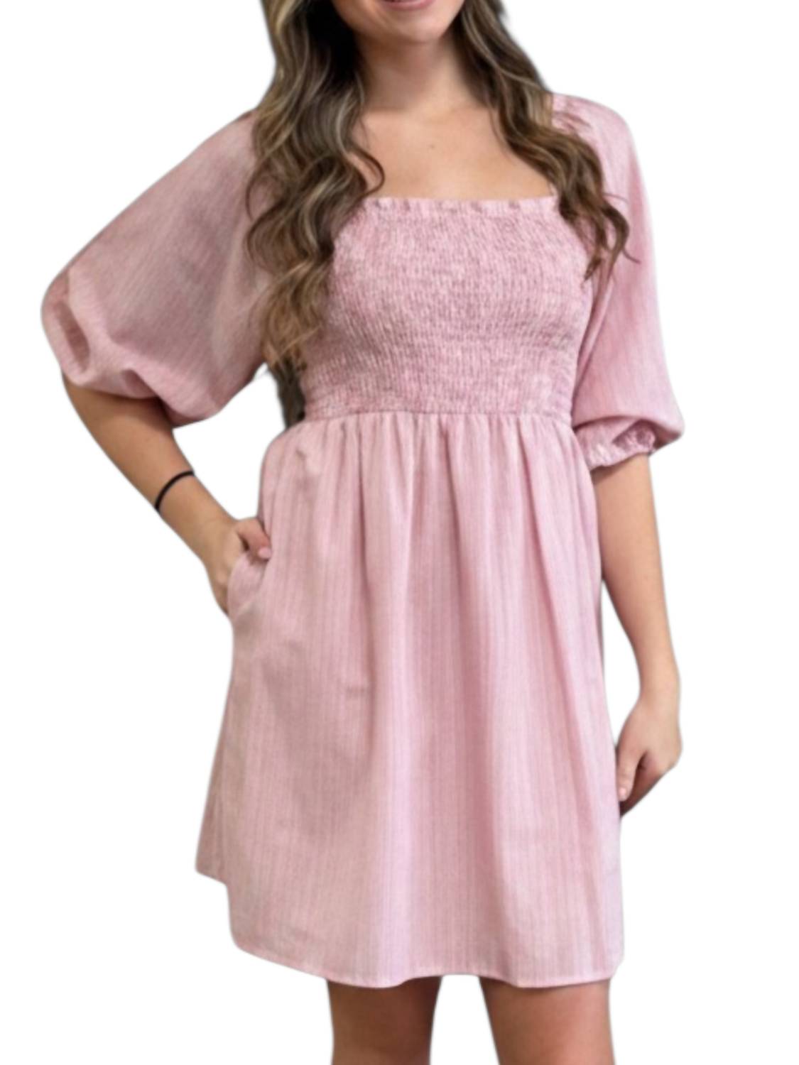 Bibi - Square-neck Smocked Stripe Dress