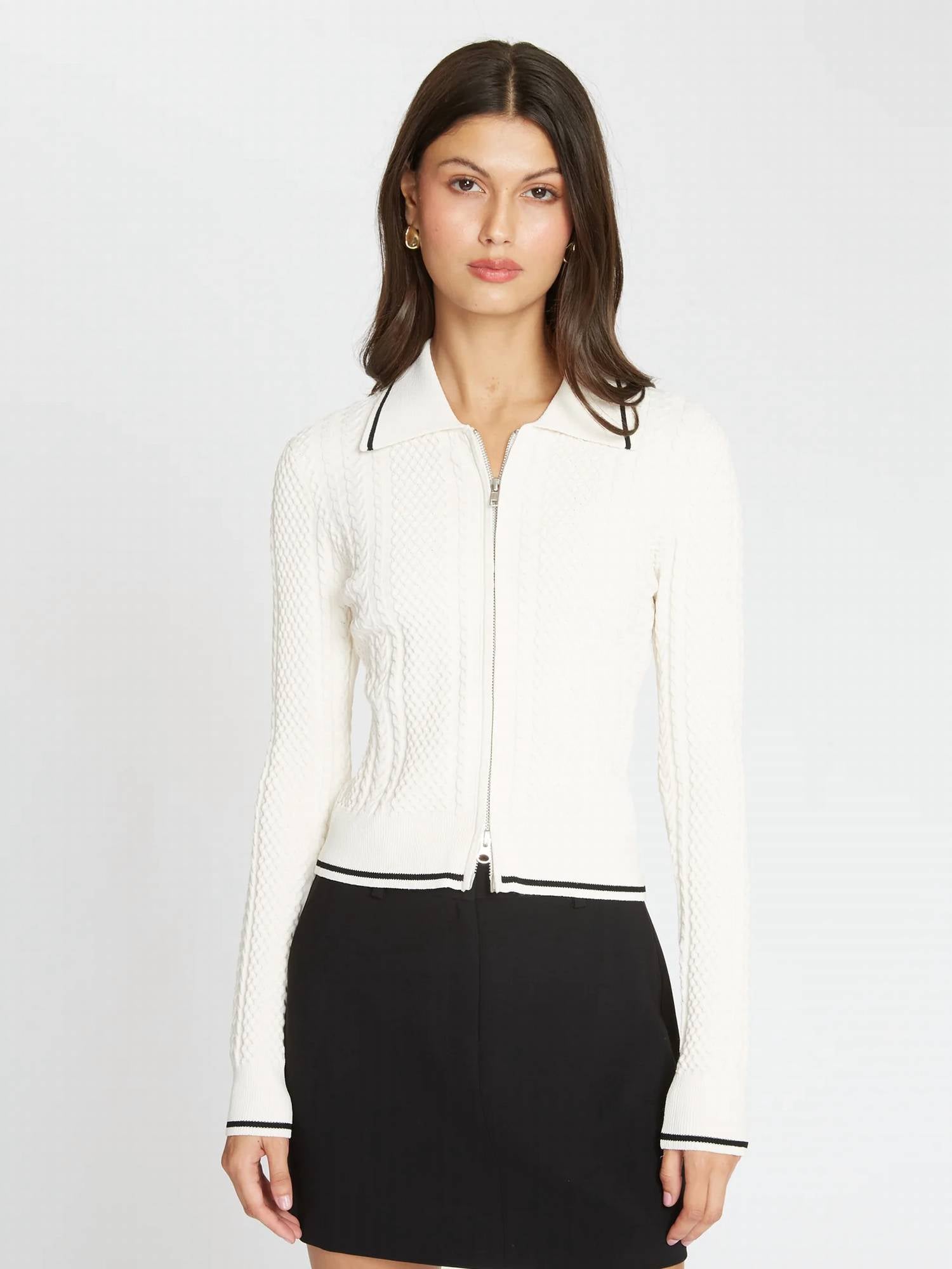 Autumn Cashmere - Cable Zip Front Collared Cardigan