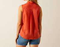 ARIAT Women's Billie Jean Sleeveless Shirt in chili dobby - women's blouse - detail view