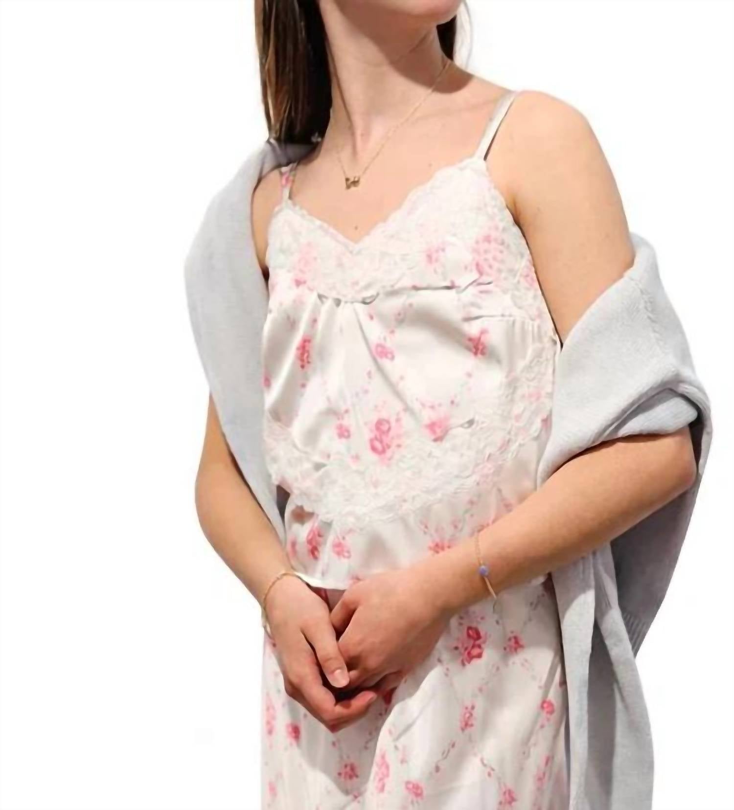 Theme - Girl's Margot Vintage Satin Tank Top With Lace Trim