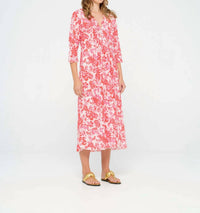 oneseason Long Poppy Dress in antigua pink - women's dress - alternate view