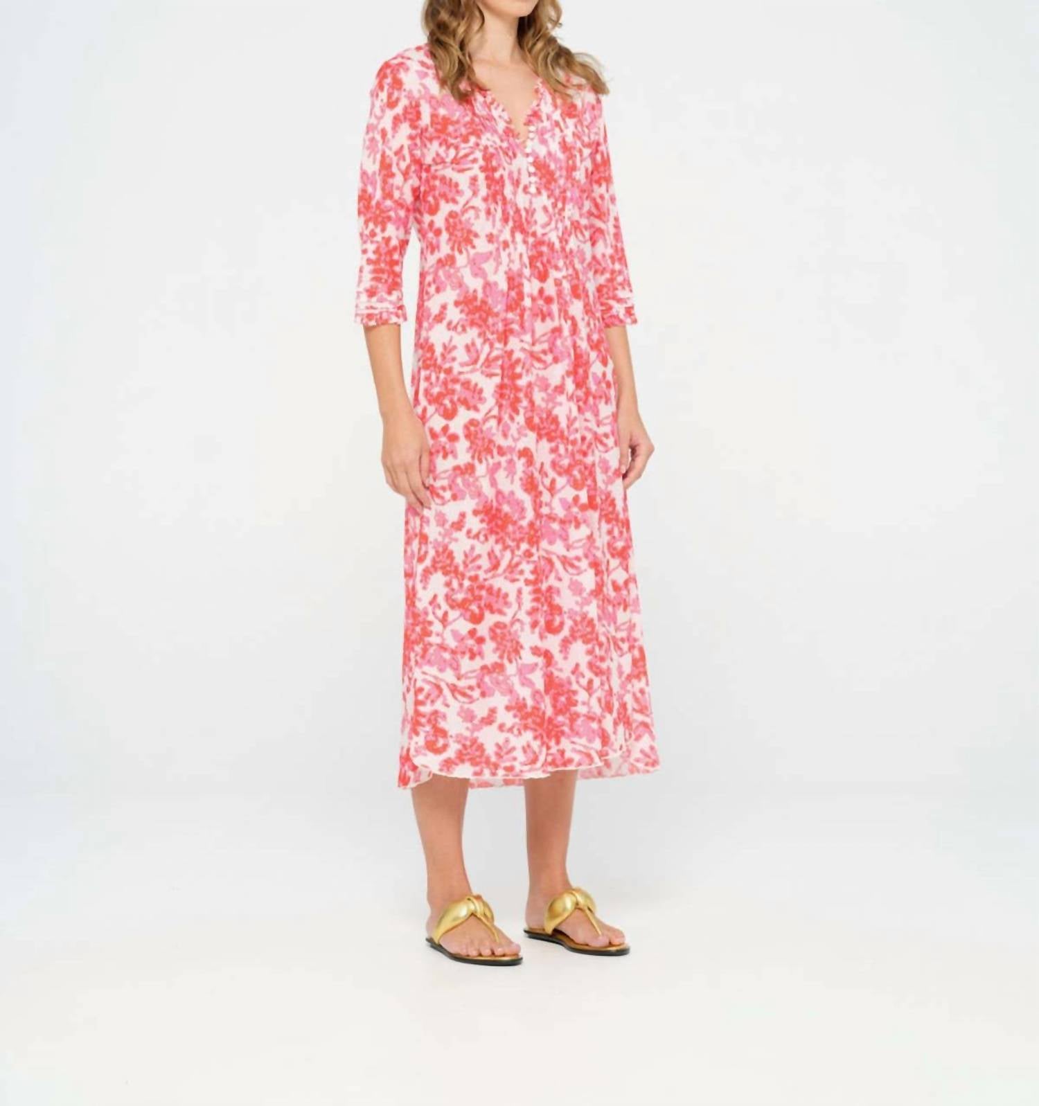 oneseason Long Poppy Dress in antigua pink - women's dress - alternate view