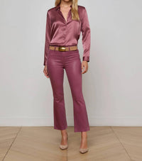 L'Agence Kendra Cropped Flare Pant in deep mauve coated - women's pants