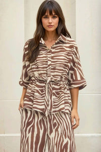Entro - Elizabeth Zebra Print Drawstring Waist Top