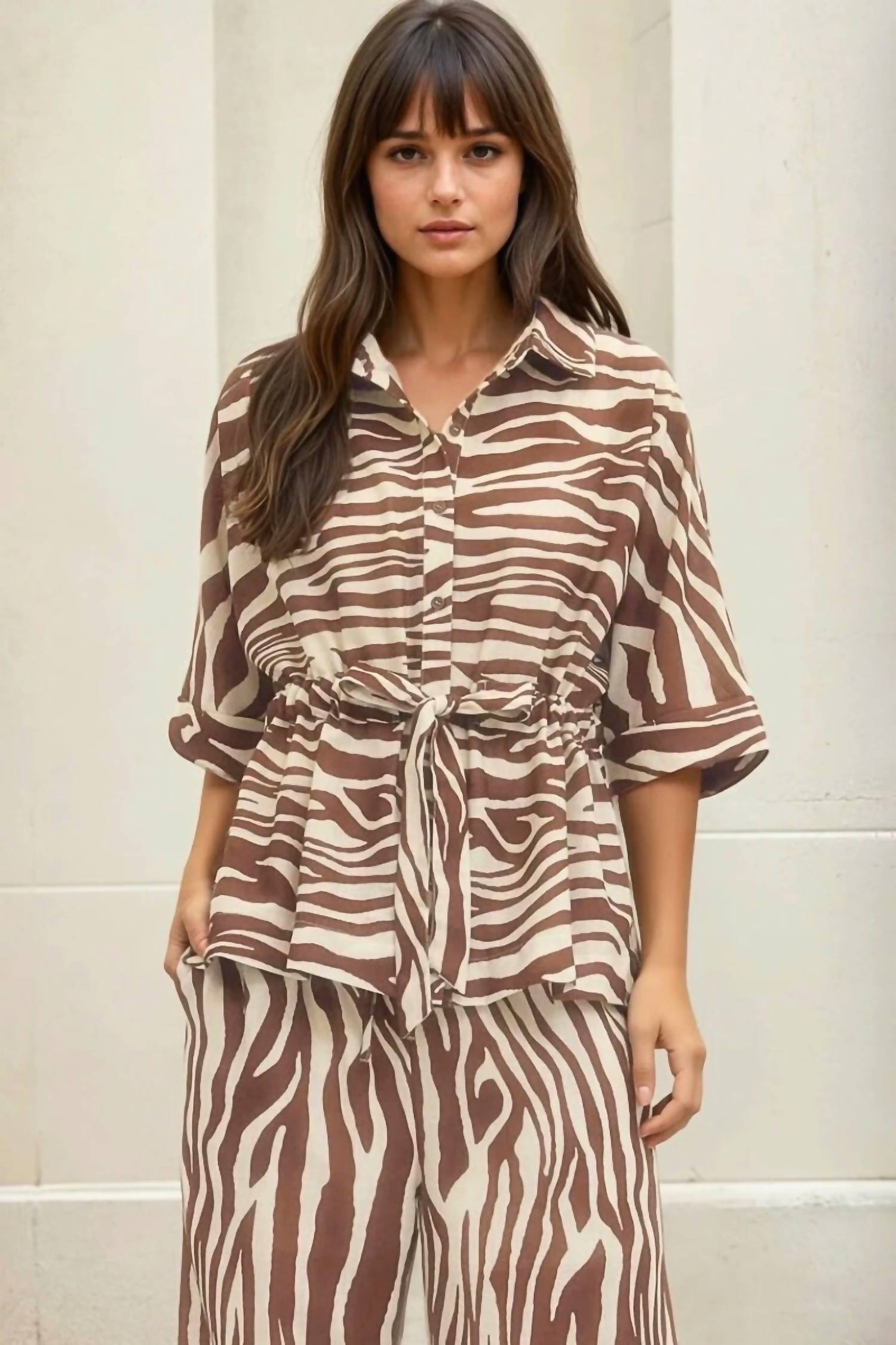 Entro - Elizabeth Zebra Print Drawstring Waist Top