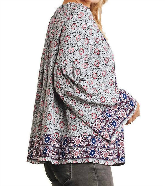 Umgee - Floral Tassel Tie Peasant Top