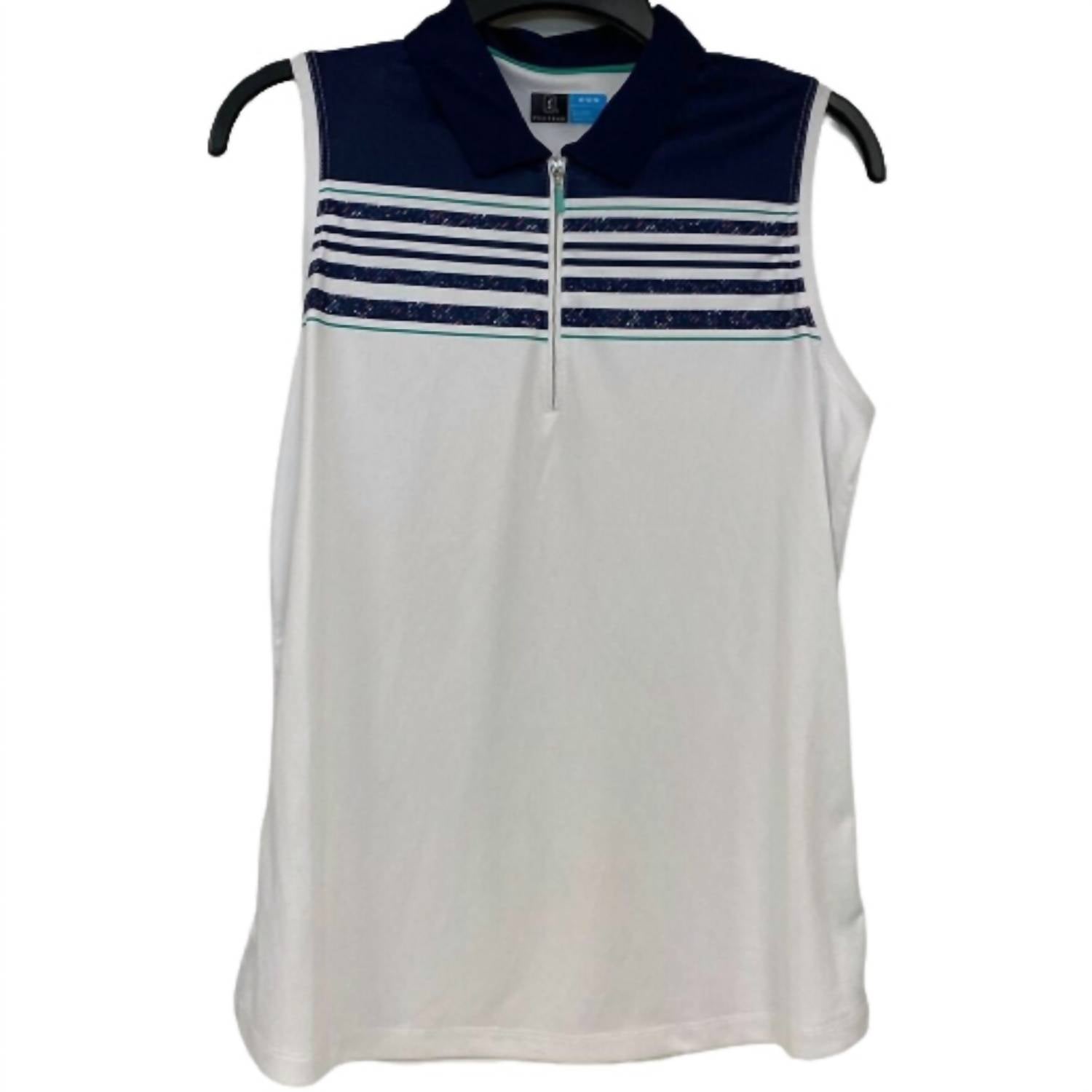 Pga Tour - Women's Striped Zip Sleeveless Golf Polo