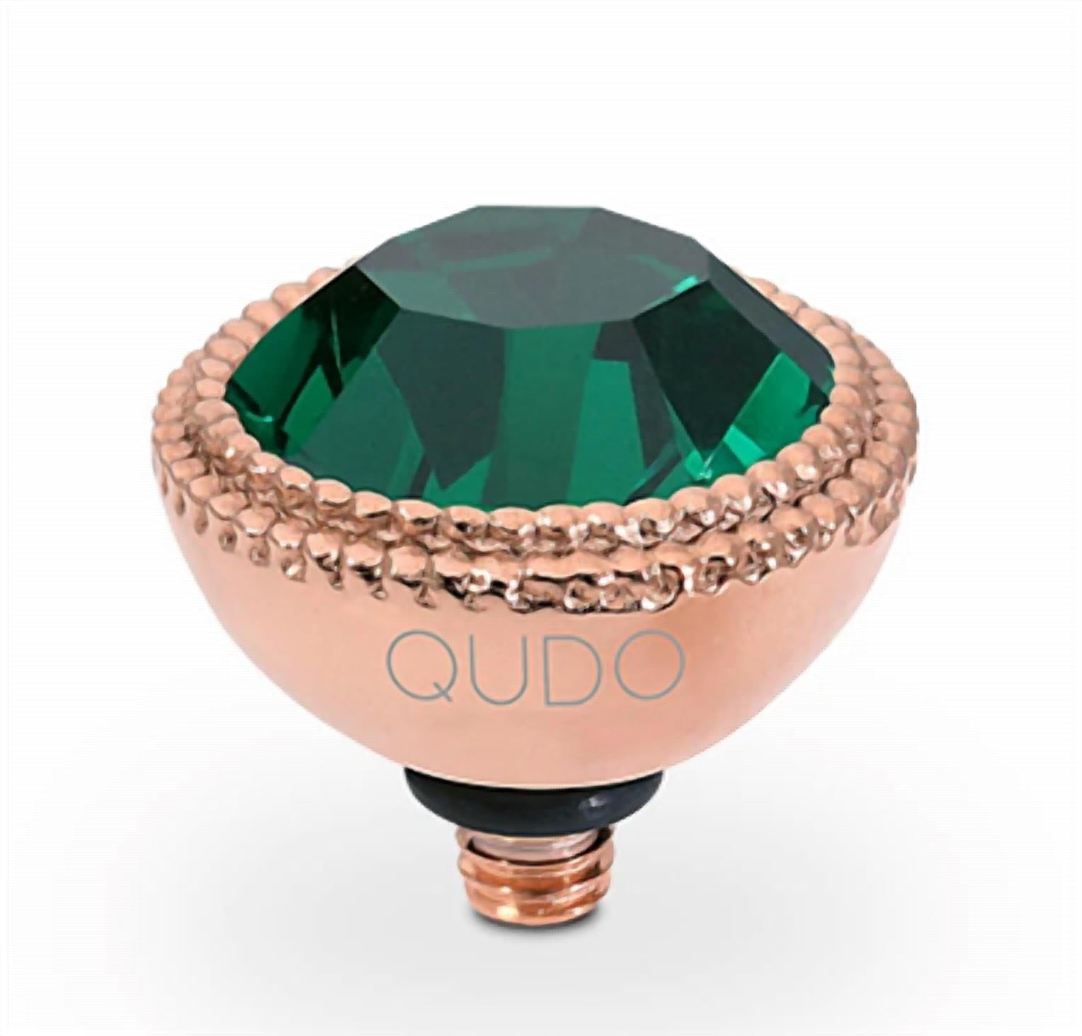 Qudo Women's Fabero Round Emerald 11mm Topper in green rosegold - women's jewelry