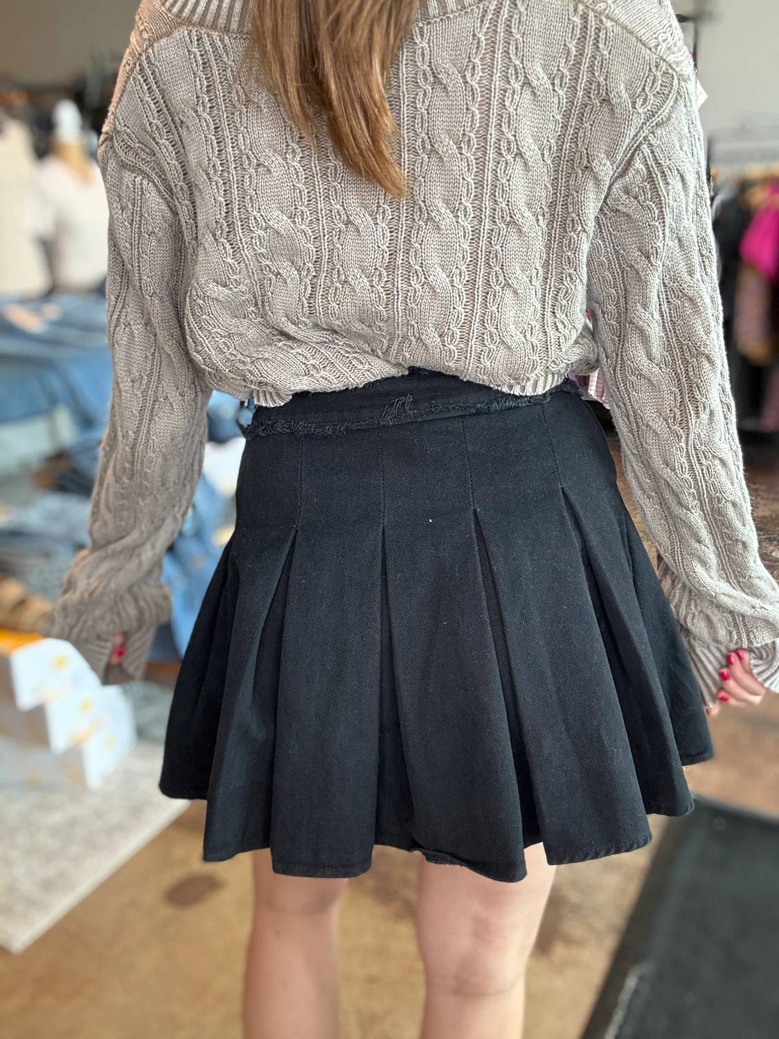 Adora - Pleated Washed Denim Skirt