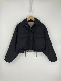 Democracy Cropped Reversible Jacket With Oversized Patch Pockets in black grey - women's jacket - view 6