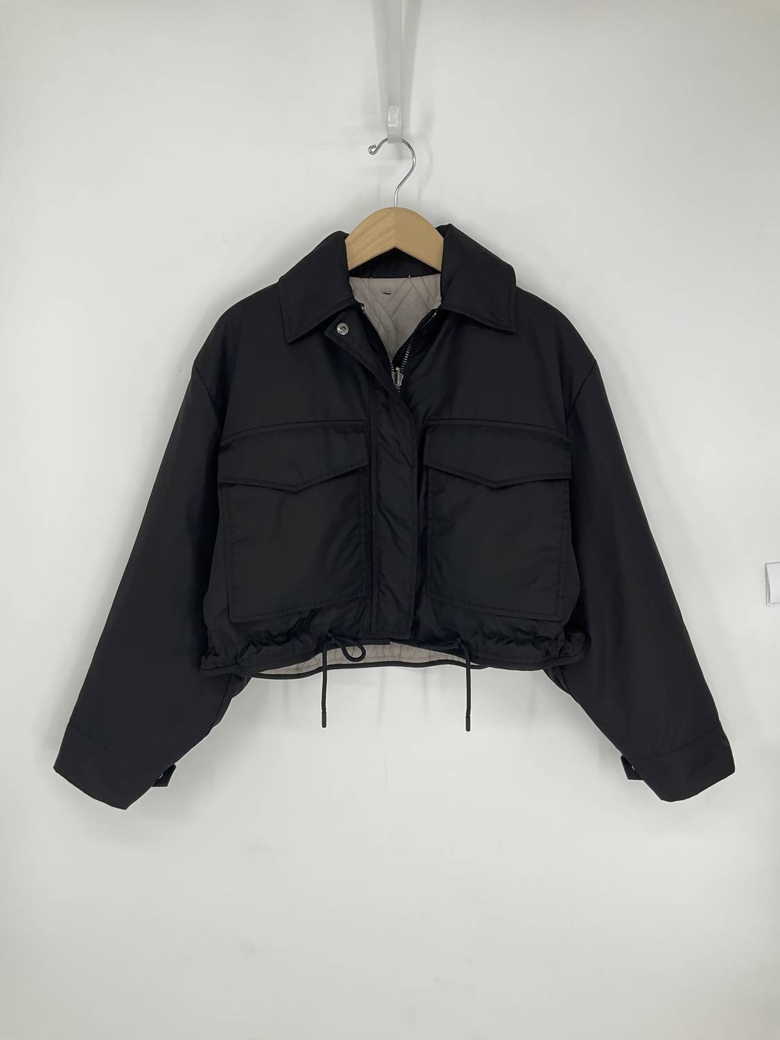Democracy Cropped Reversible Jacket With Oversized Patch Pockets in black grey - women's jacket - view 6