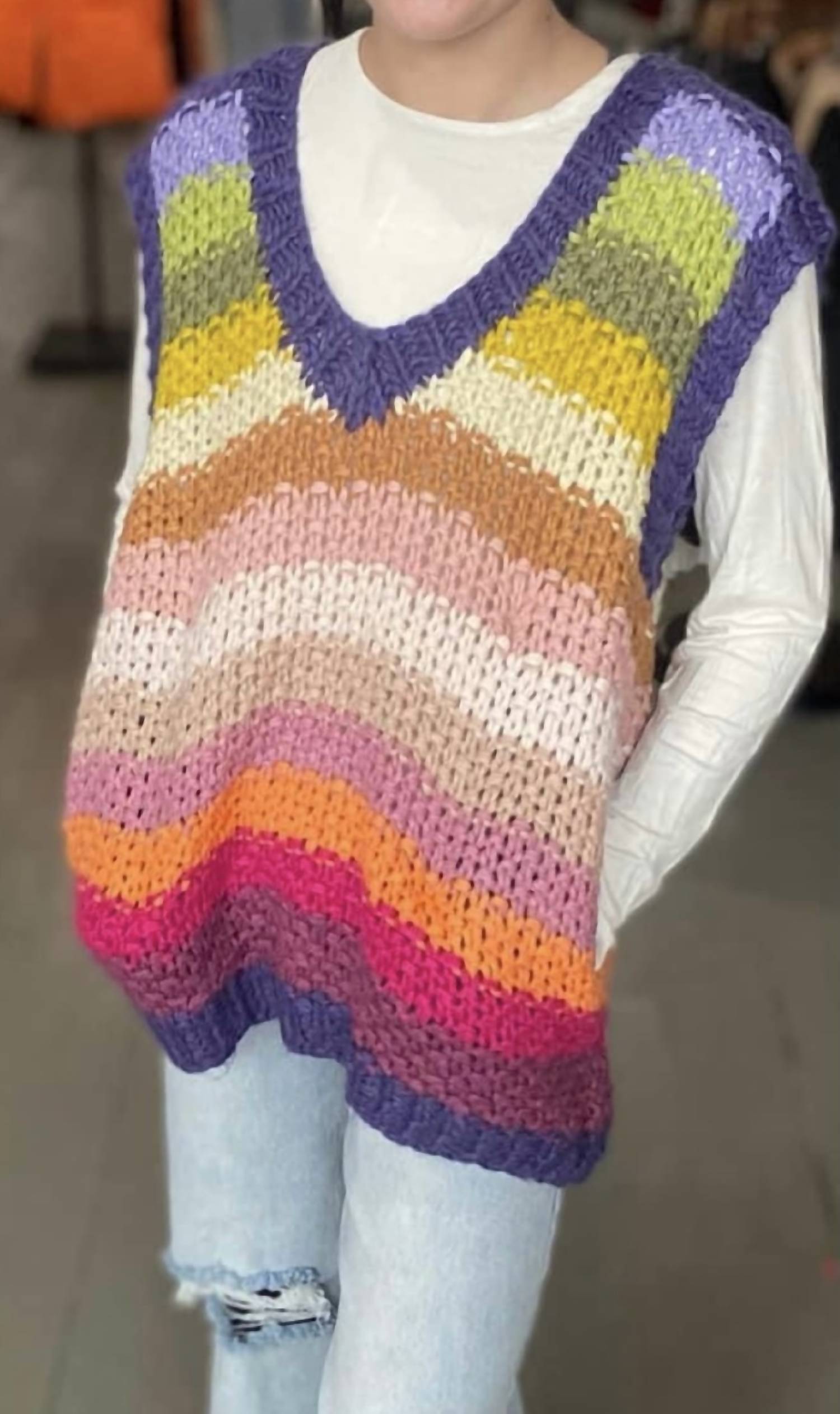 Listicle - Striped Knit Sweater Vest