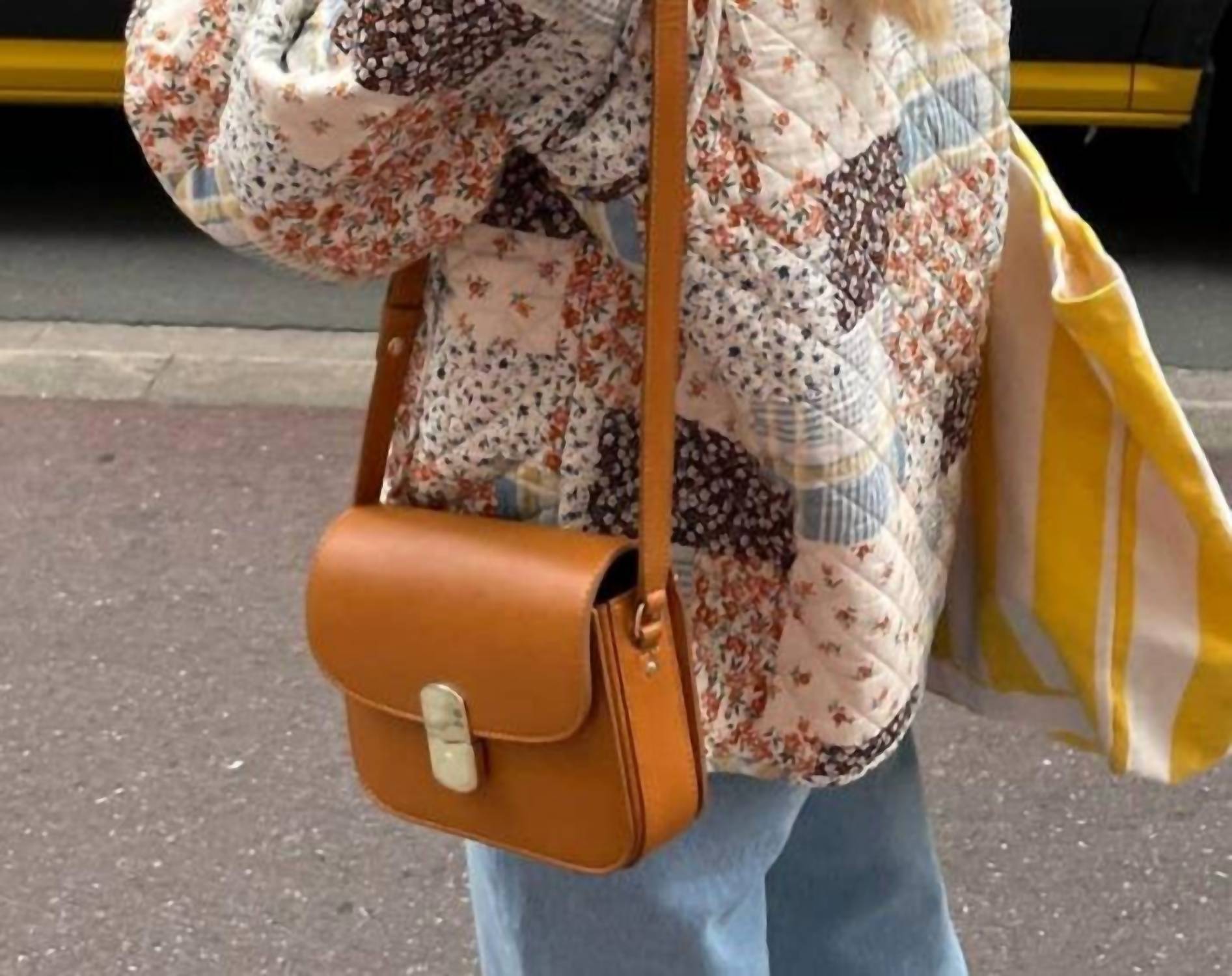 Rosa Clothing Floral Color Blocks Print Quilted Jacket in apricot - women's jacket - detail view