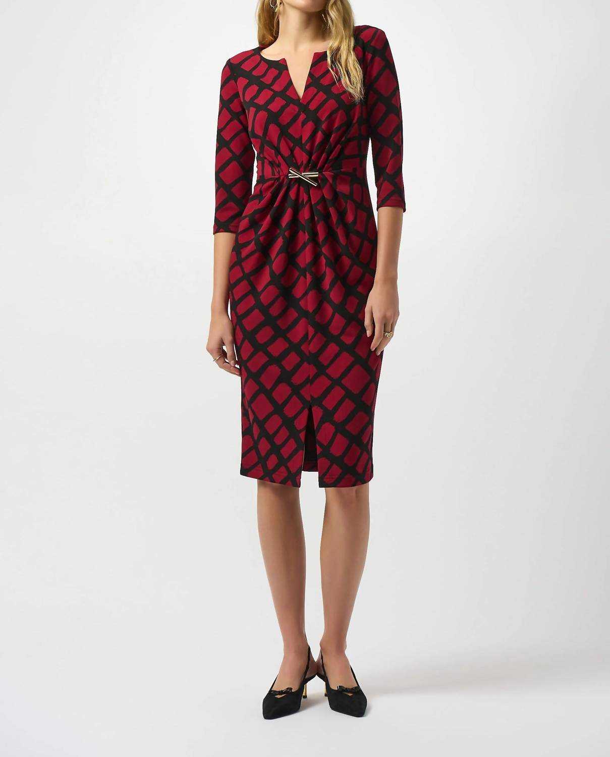 Joseph Ribkoff Geometric Ruched Sheath Dress in black red - women's dress