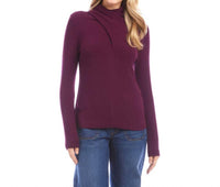 Karen Kane Ribbed Faux Wrap Turtleneck Top in eggplant - women's long sleeve top