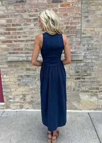 LAmade Olivia Gauze Midi Dress in dark night - women's dress - detail view