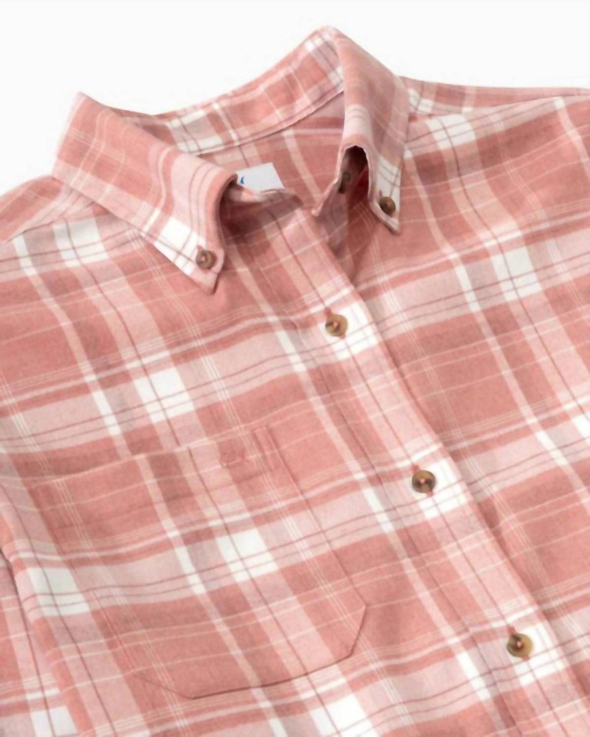 SOUTHERN TIDE Flannel Intercoastal Avondale Plaid Heather Sportshirt in dusty coral - men's shirt - detail view